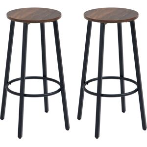 HOMCOM Industrial Bar Stools, Set of 2 with Steel Legs & Round Footrest, Rustic Brown for Dining Room