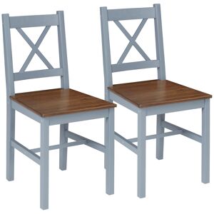 HOMCOM Dining Chairs Set of 2, Pine Wood Kitchen Chairs with Cross Back, Solid Structure for Living Room and Dining Room, Grey