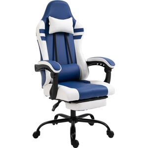 Vinsetto PU Leather Gaming Chair w/ Headrest, Footrest, Wheels, Adjustable Height, Racing Gamer Recliner, Blue White