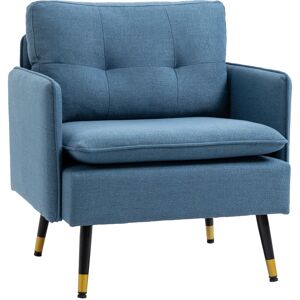 HOMCOM Modern Armchairs with Steel Legs, Upholstered Button Tufted Accent Chairs for Living Room and Bedroom, Dark Blue