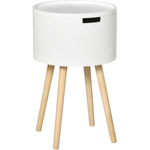 HOMCOM White Modern Side Table with Hidden Storage, Round Night Stand, Wood Frame End Coffee Table with Removable Tray