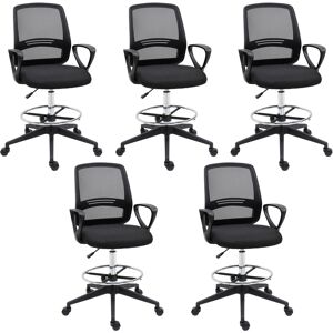 Vinsetto Ergonomic Mesh Back Draughtsman Chairs Tall Office Chair with Adjustable Height and Footrest 360° Swivel, Set of 5