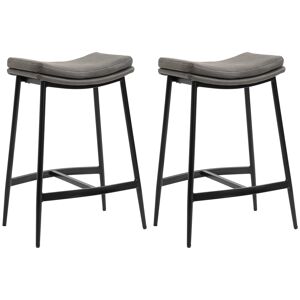 HOMCOM Kitchen Stools Set of 2, Microfibre Upholstered Barstools, Industrial Bar Chairs with Curved Seat and Steel Frame