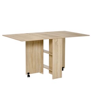 HOMCOM Folding Dining Kitchen Table, Mobile Drop Leaf, Small Spaces Design, 2 Wheels, 2 Storage Shelves, Oak
