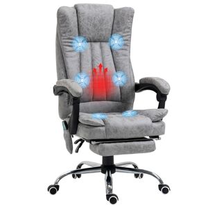 Vinsetto Vibrating Heat Massage Office Chair, Microfibre, Manual Footrest, High Back, Swivel, Grey