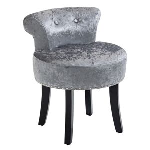 HOMCOM Dressing Table Stool, Ice Velvet with Rubber Wood Legs, Makeup Seat for Living Room, Bedroom, Grey