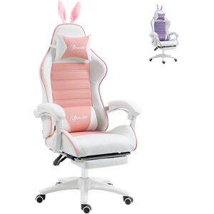 Vinsetto Racing Gaming Chair, Reclining PU Leather Computer Chair with Removable Rabbit Ears, Footrest, Headrest and Lumber Support, Pink