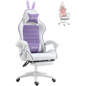 Vinsetto Racing Gaming Chair, Reclining PU Leather Computer Chair with Removable Rabbit Ears, Footrest, Headrest and Lumber Support, Purple