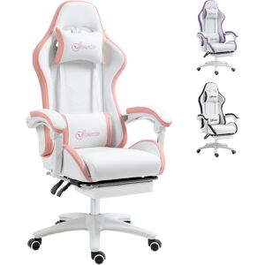 Vinsetto Racing Gaming Chair, Reclining PU Leather Computer Chair with 360 Degree Swivel Seat, Footrest, Removable Headrest White and Pink