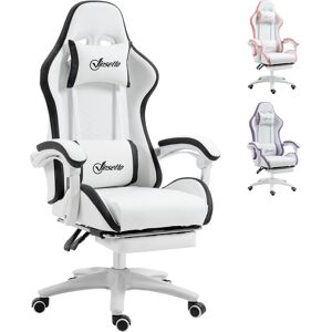 Vinsetto Racing Gaming Chair, Reclining PU Leather Computer Chair with 360 Degree Swivel Seat, Footrest, Removable Headrest White and Black