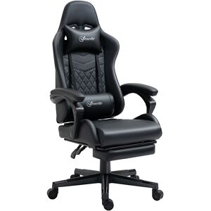 Vinsetto Racing Gaming Chair with Swivel Wheel, Footrest, PU Leather Recliner Gamer Desk for Home Office, Black