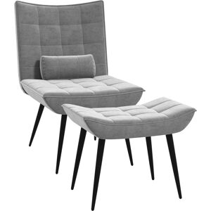 HOMCOM Armless Accent Chair w/ Footstool Set, Modern Tufted Upholstered Lounge Chair w/ Pillow, Steel Legs, Grey