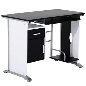 HOMCOM Computer Desk with Sliding Keyboard Tray Storage Drawers and Host Box Shelf Home Office Workstation (Black)