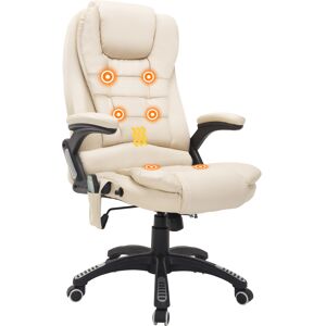 HOMCOM Executive Office Chair with Massage and Heat, High Back PU Leather Massage Office Chair With Tilt and Reclining Function, Beige