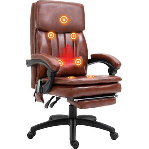 Vinsetto High Back Office Chair, Gaming Recliner Chair with Footrest, 7 Massage Points, Adjustable Height, Reclining Back, PU Leather, Brown