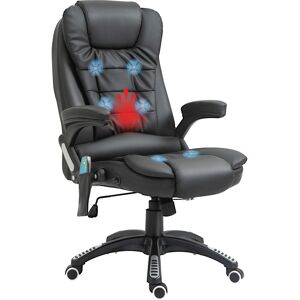 HOMCOM Massage Chair with Heat, High Back PU Leather Executive Office Chair W/ Tilt and Reclining Function, Black