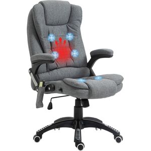 Vinsetto Massage Recliner Chair, Heated Office Chair with Six Massage Points, Linen-Feel Fabric, 360° Swivel Wheels, Grey