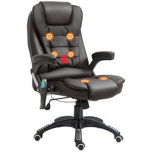 HOMCOM High Back Executive Massage Chair, PU Leather Office Chair with Heat, Tilt, Reclining Function, Adjustable, Brown