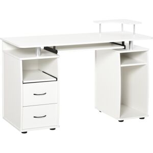 HOMCOM Computer Desk Office PC Table Workstation with Keyboard Tray, CPU Shelf, Drawers, Sliding Scanner Shelf, White