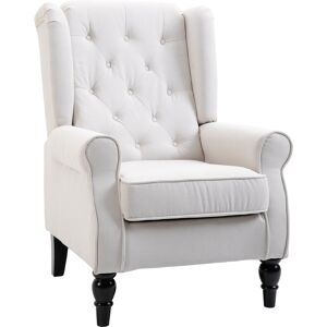 HOMCOM Wingback Accent Chair, Retro Button Tufted Upholstered Occasional Chair for Living Room, Bedroom, Cream White