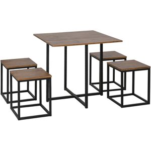 HOMCOM 5 PCS Industrial Table & Stool Set w/ Metal Frame Home Dining Stylish Square Compact Seating Chair Beautiful Cool Black Brown