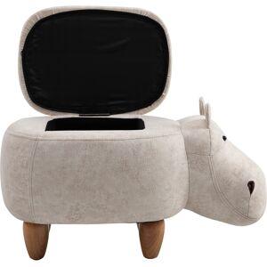 HOMCOM Hippo Storage Stool Cute Decoration Footrest Wood Frame Legs with Padding Lid Ottoman Animal Furniture Cream 36 x 65cm