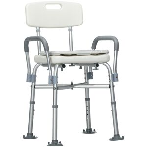 HOMCOM Adjustable Aluminium Bath Chair with Backrest and Armrests, Detachable Padded Seat, Non-Slip Shower Stool, White