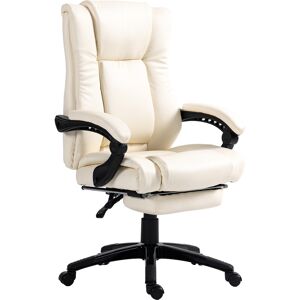 Vinsetto Office Chair in PU Leather, Swivel Computer Chair with Footrest, Adjustable Height, Wheels, Cream White