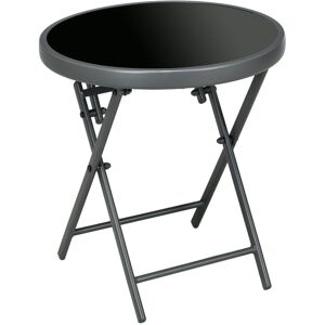 Outsunny Φ45cm Outdoor Side Table, Round Folding Patio Table with Imitation Marble Glass Top, Small Coffee Table