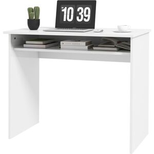 HOMCOM Modern Home Office Desk, 90 x 50cm Computer Table, Small Writing Desk with Storage Shelf, High Gloss, White