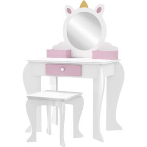 ZONEKIZ Kids Dressing Table, Unicorn Design with Mirror & Stool, Creative Play, White