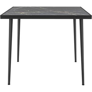 Outsunny Outdoor Dining Table for Four, Square with Marble Effect Tempered Glass Top, Steel Frame, Black