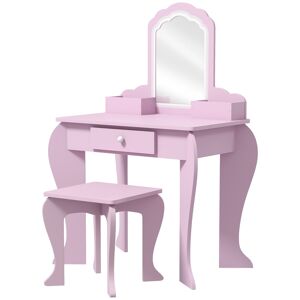 ZONEKIZ Child's Vanity Set with Cloud-Shaped Mirror, Stool, Drawer, and Storage Compartments, Pink