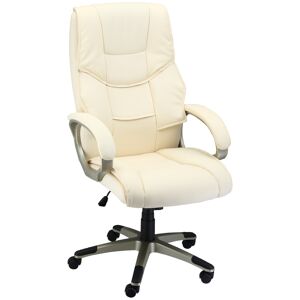 HOMCOM High Back Office Chair, Faux Leather Computer Desk Chair with Adjustable Height & Rocking Function, Cream White.
