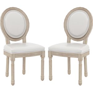 HOMCOM Dining Chairs Set of 2, French Vintage Style Kitchen Chairs with PU Leather Upholstery and Wooden Legs for Dining Room