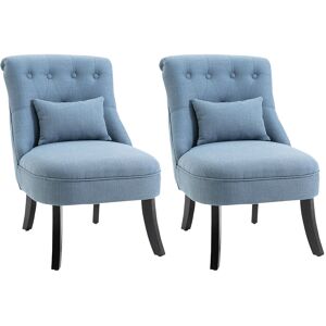 HOMCOM Fabric Single Sofa Dining Chair Tub Chair Upholstered W/ Pillow Solid Wood Leg Home Living Room Furniture Set of 2 Blue