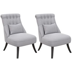 HOMCOM Fabric Single Sofa Dining Chair Tub Chair Upholstered W/ Pillow Solid Wood Leg Home Living Room Furniture Set of 2 Grey