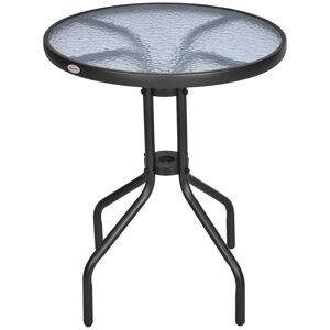 Outsunny Round Metal Garden Table, 60cm Diameter Tempered Glass Top, Outdoor Patio Furniture, Black