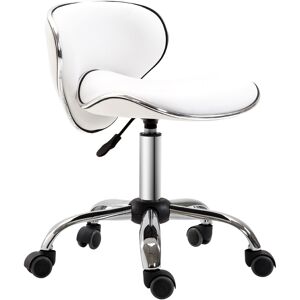 HOMCOM PU Leather Rolling Swivel Salon Chair Salon Stool with Backrest White