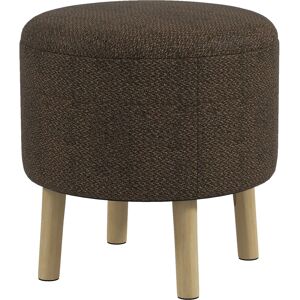 HOMCOM Linen Fabric Ottoman Stool with Storage, Round Upholstered Foot Stool with Padded Seat, Wood Legs, Cream White.