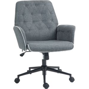 HOMCOM Modern Linen Computer Chair, Swivel Office Chair with Armrest, Adjustable Height, Dark Grey