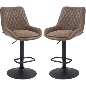 HOMCOM Retro Bar Stools Set of 2, Adjustable Kitchen Stool, Upholstered Bar Chairs with Back, Swivel Seat, Coffee