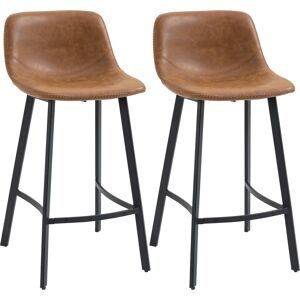 HOMCOM Bar Stools Set of 2, Industrial Kitchen Stool, Upholstered Bar Chairs with Back, Steel Legs, Brown