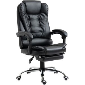 HOMCOM Executive Office Chair, All-round Adjustable PU Leather Home Office Chair with Swivel Wheels, Reclining Backrest, Retractable Footrest, Black