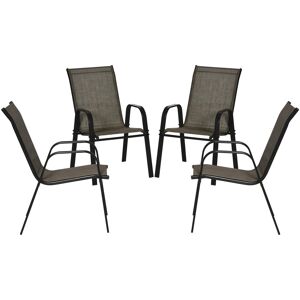 Outsunny 4 Piece Stackable Outdoor Garden Dining Chairs with High Backrest and Armrest, Breathable Mesh Fabric, Mixed Brown