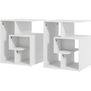 HOMCOM 3 Tier Side Table, End Table with Open Storage Shelves, Coffee Table Organiser for Living Room, Set of 2, White