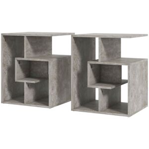 HOMCOM 3 Tier Side Table, Open Storage Shelves End Table, Coffee Table Organiser for Living Room, Set of 2, Cement Colour