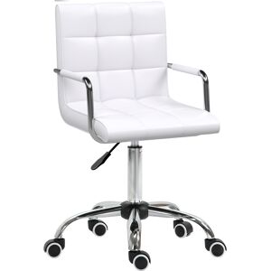 Vinsetto Mid Back PU Leather Home Office Desk Chair Swivel Computer Chair with Arm, Wheels, Adjustable Height, White