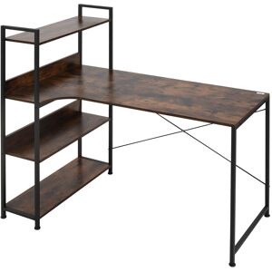 HOMCOM Industrial Brown Computer Desk, Retro Home Office Table with 4-Tier Shelf, Metal Frame Workstation