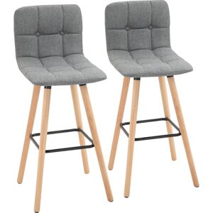 HOMCOM Bar stool Set of 2 Armless Button-Tufted Counter Height Bar Chairs with Wood Legs & Footrest, Grey